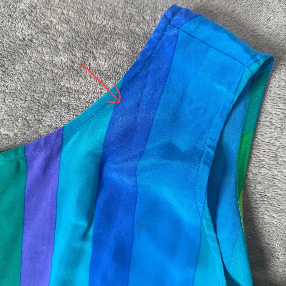 VTG 80s 90s Colorful Colorblock Striped Silk Tank Top Size 14 Dopamine Casual - Picture 8 of 11